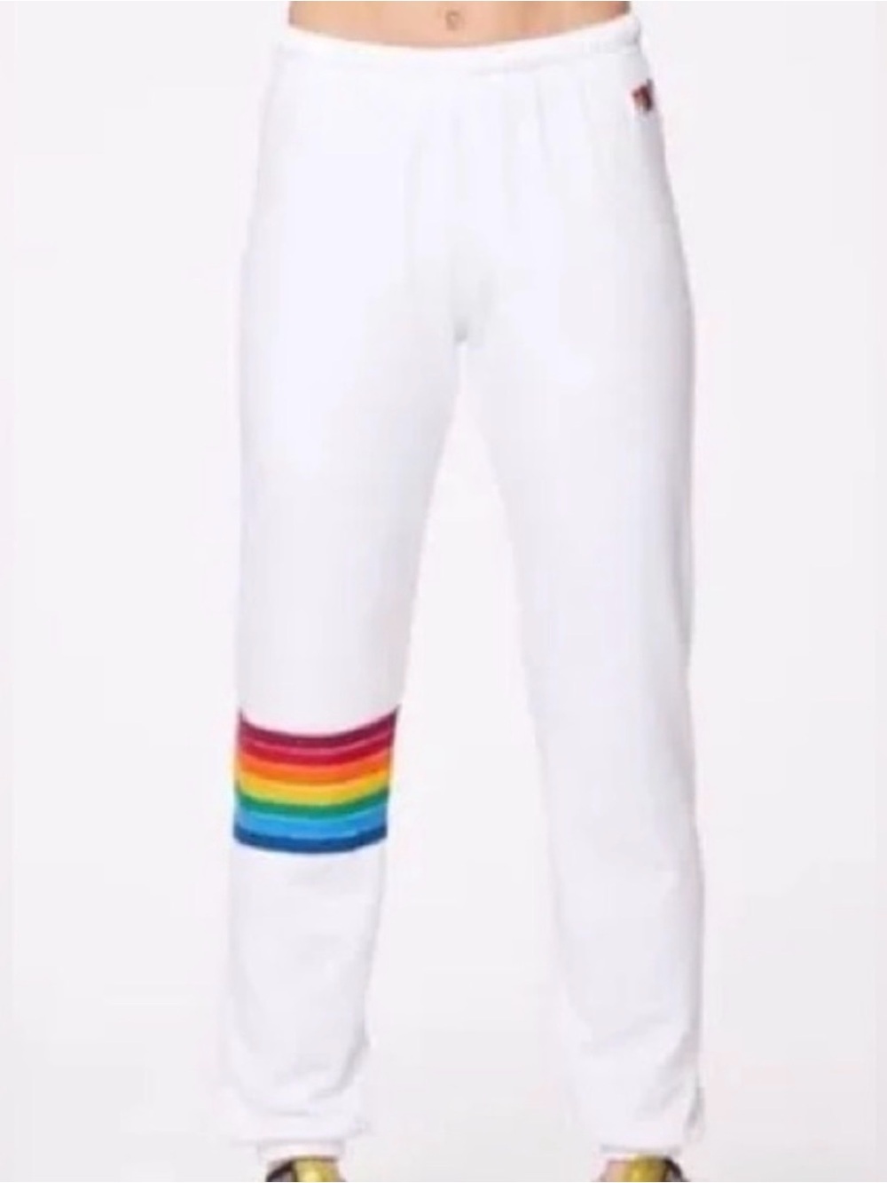 Aviator Nation White Womens Sweatpants with Rainbow Stripe